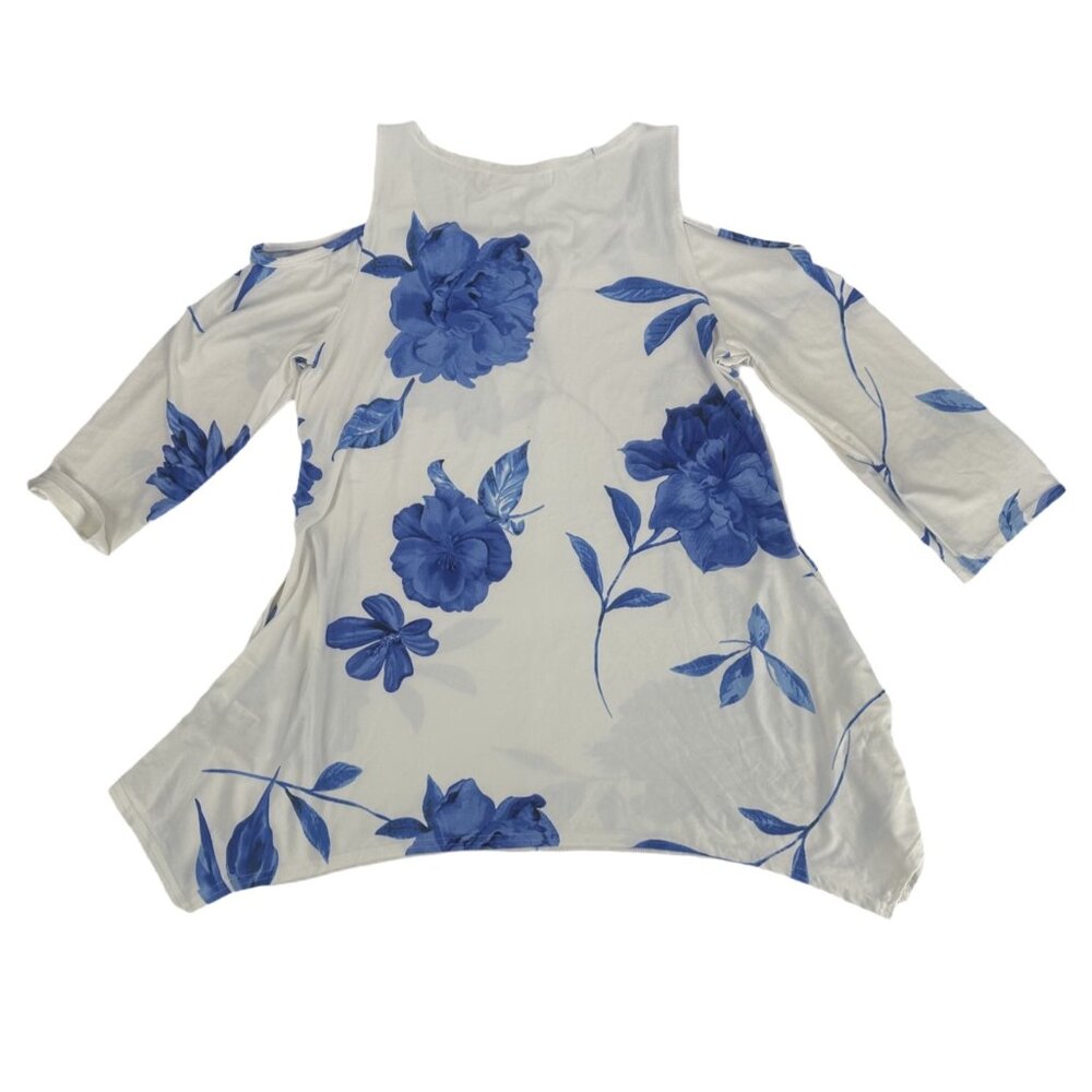 NWT White Mark Blue Floral Cold Shoulder Top Large - Picture 5 of 6